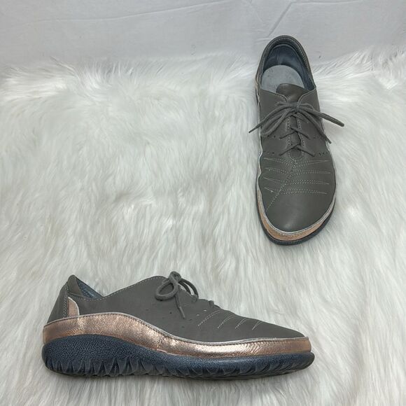 Naot Kumara Foggy Grey/Soft Gold Rose Leather Lace Up Casual Shoes Sz 40 - Picture 2 of 8